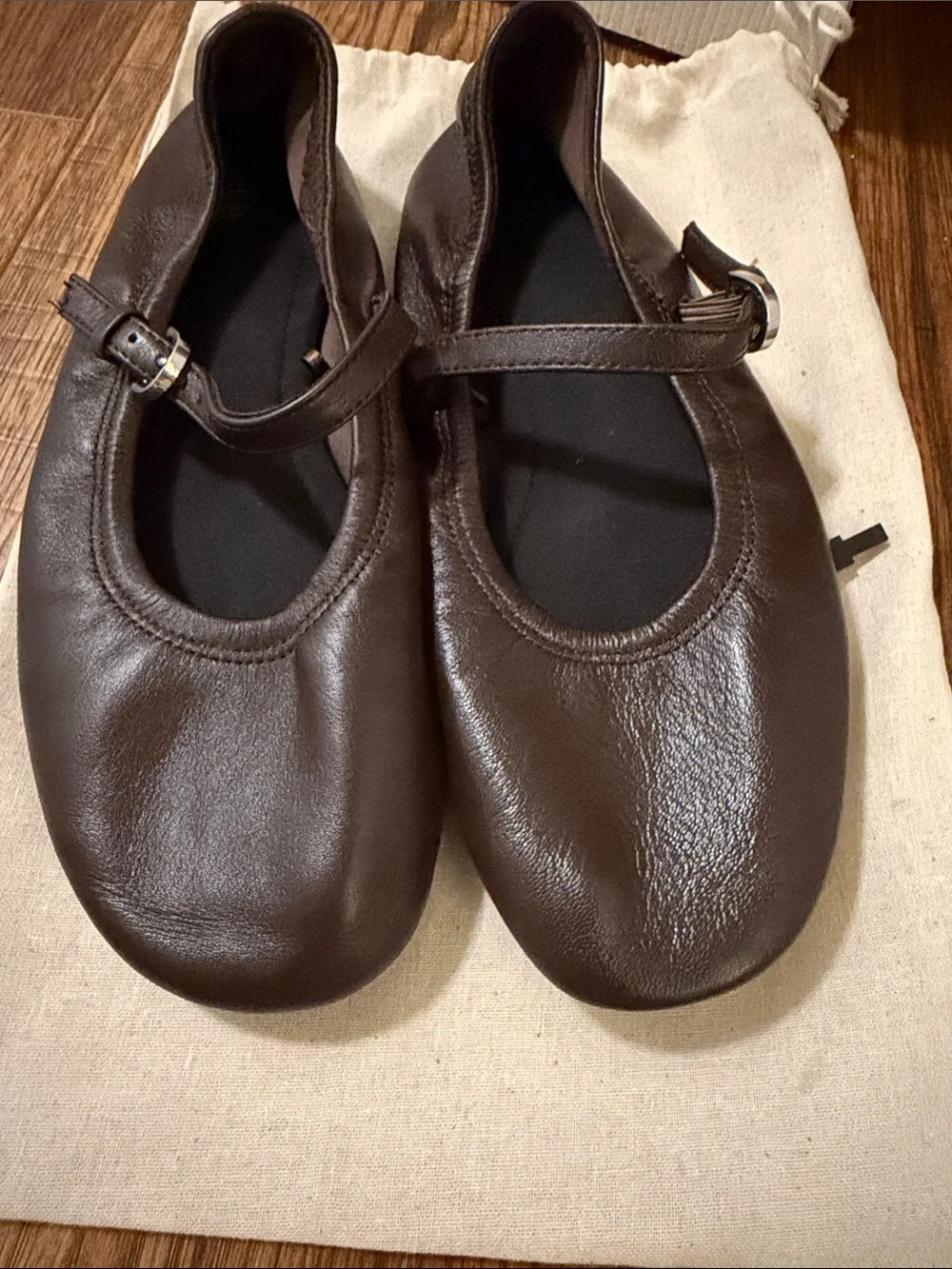 Zara Dark Brown Leather Mary Jane Ballet Flats with Strap size 36 / 6 - Picture 4 of 10